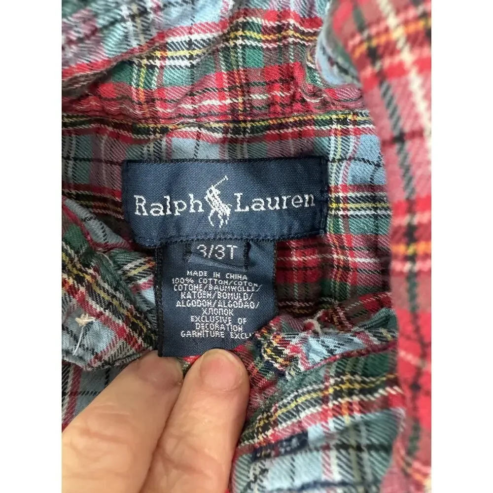 Ralph Lauren Boys 3T Plaid Button Down Shirt Blue Red Pony Logo Preppy Classic